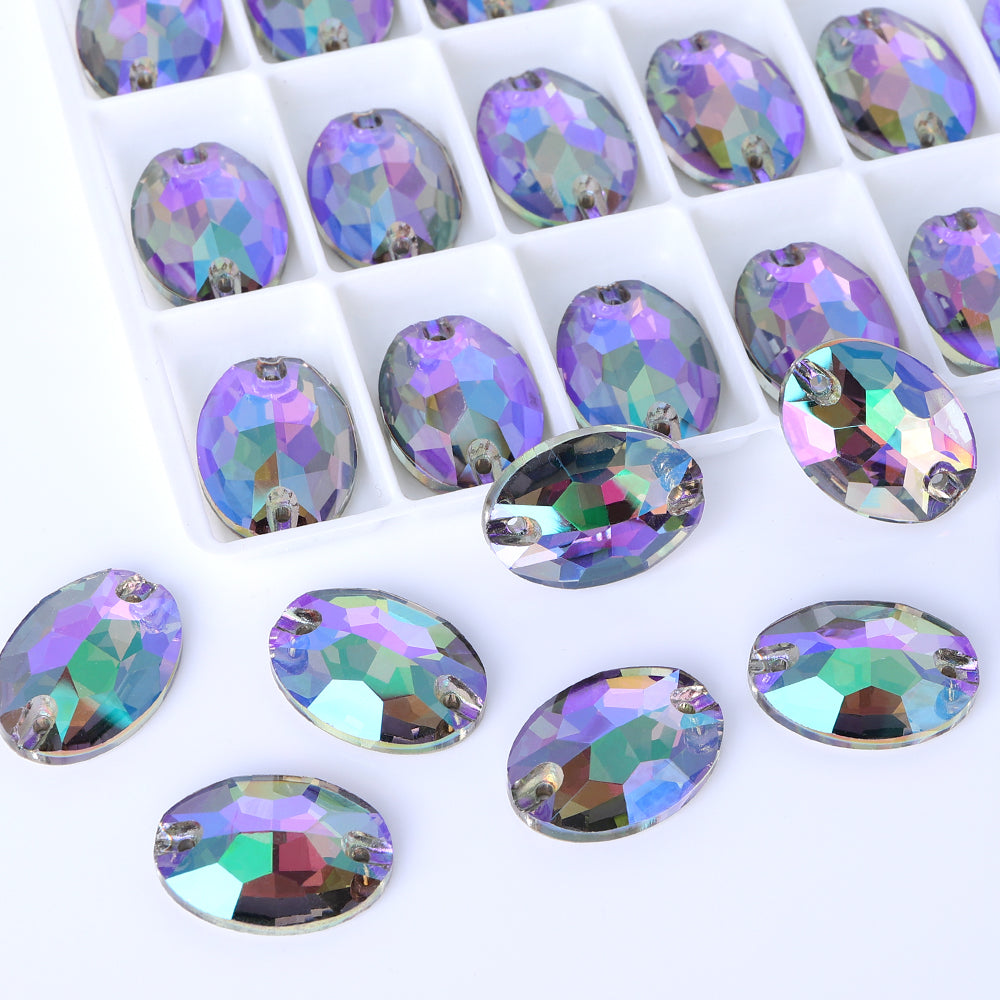 Ghost Light Oval Shape High Quality Glass Sew-on Rhinestones