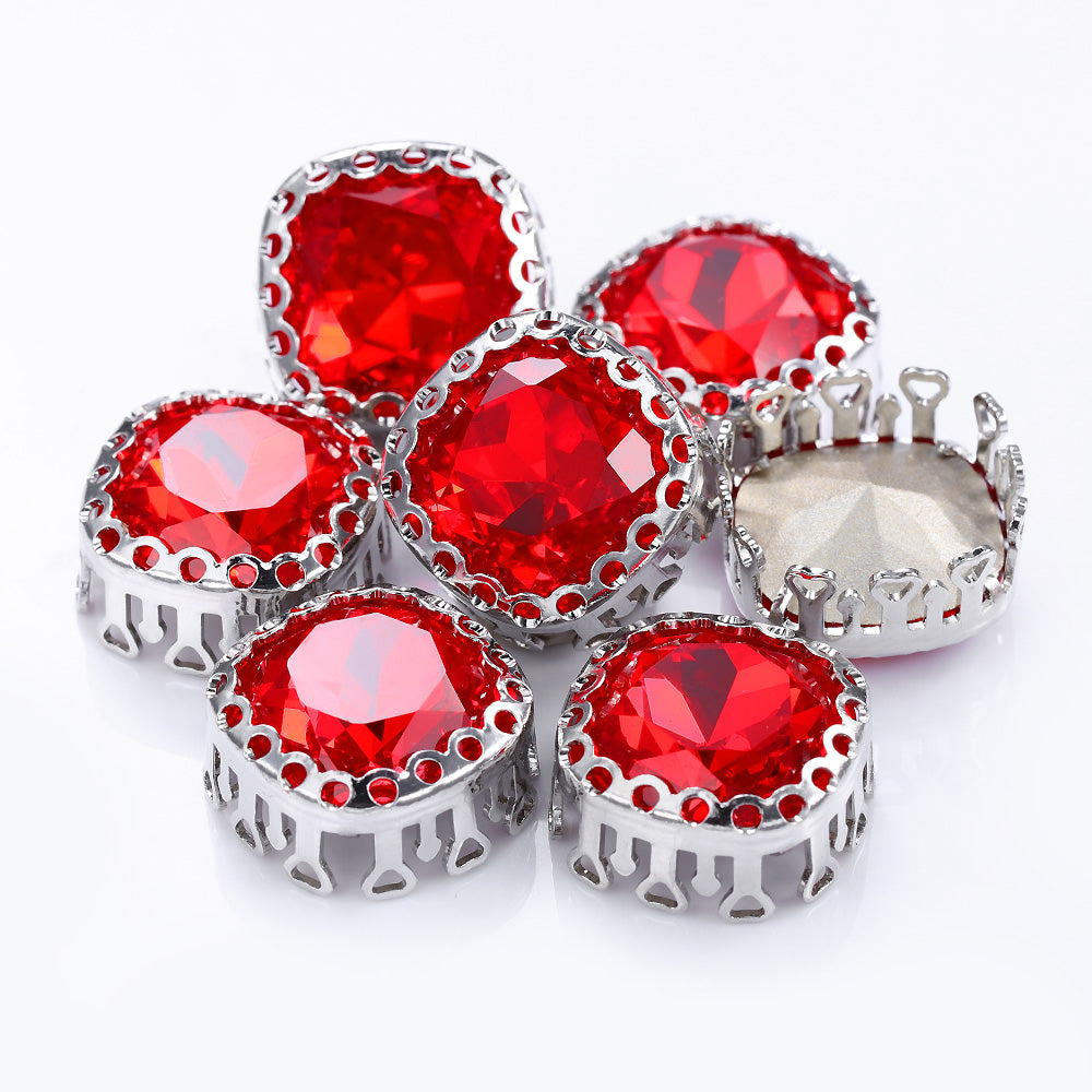 Light Siam Cushion Square Shape High-Quality Glass Sew-on Nest Hollow Claw Rhinestones