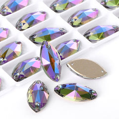 Black Diamond Shimmer Navette Shape High Quality Glass Sew-on Rhinestones