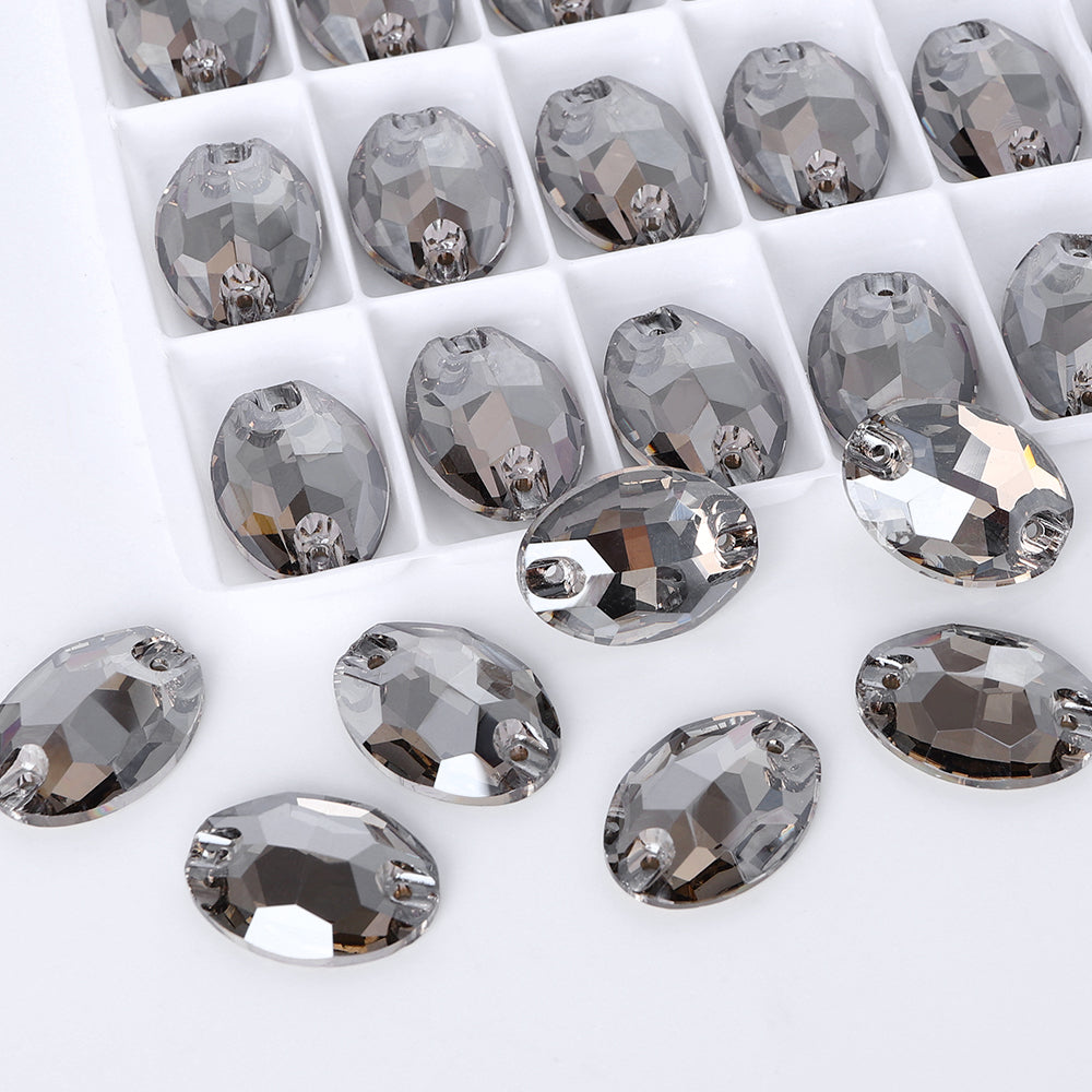 Satin Oval Shape High Quality Glass Sew-on Rhinestones