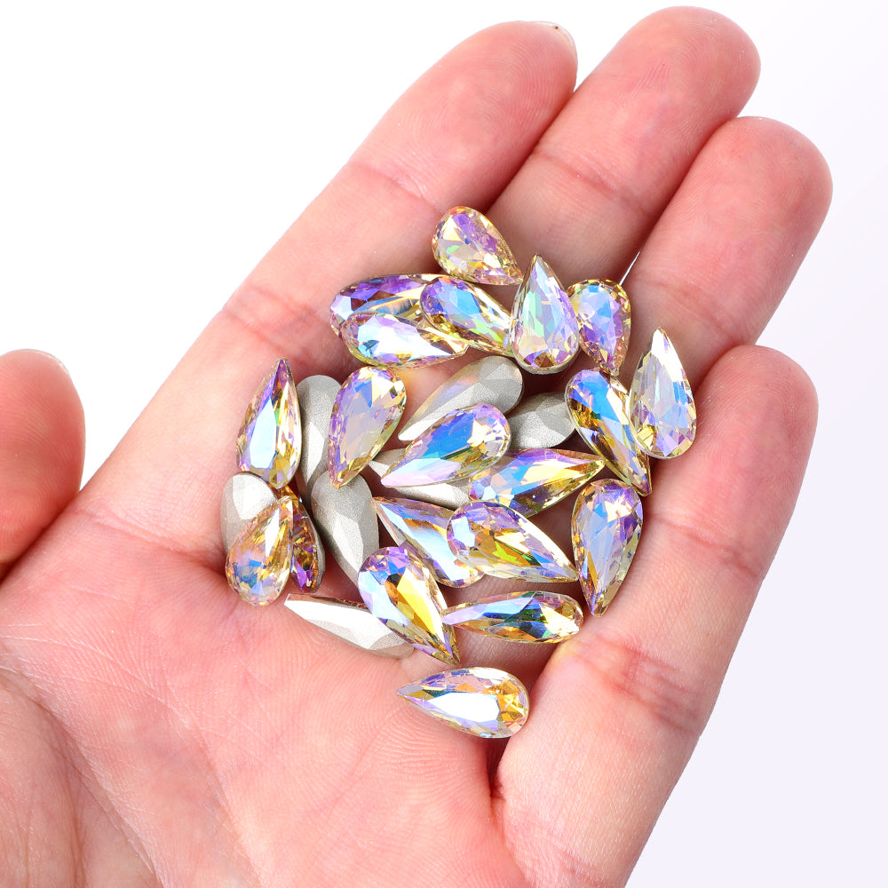 Paradise Shine Teardrop Shape High Quality Glass Pointed Back Fancy Rhinestones