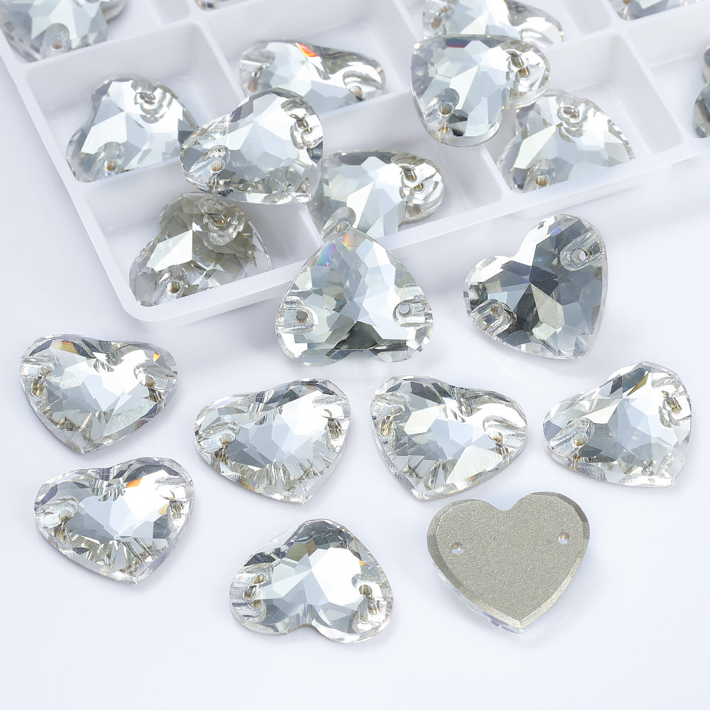 Silver Shade Heart Shape High Quality Glass Sew-on Rhinestones WholesaleRhinestone