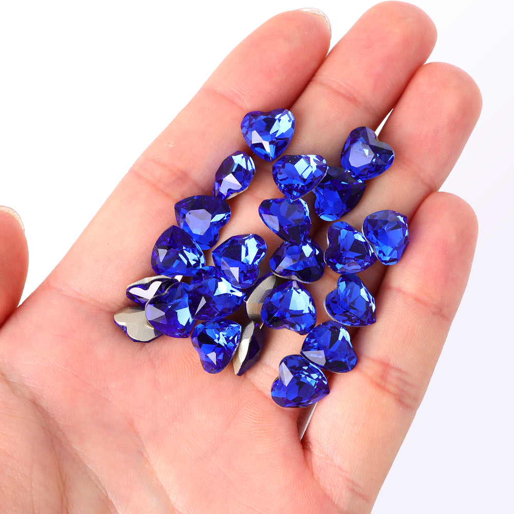 Sapphire Heart Shape High Quality Glass Pointed Back Fancy Rhinestones