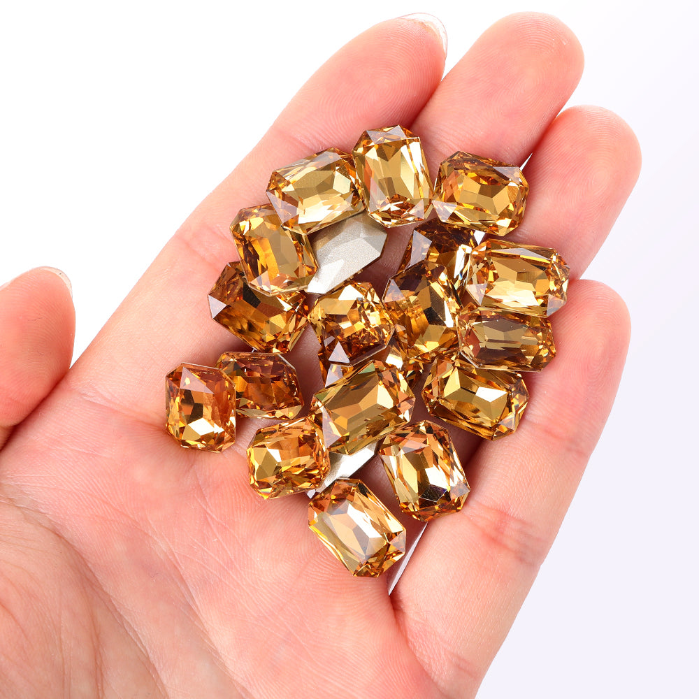 Light Smoked Topaz Thin Octagon Shape High Quality Glass Pointed Back Fancy Rhinestones