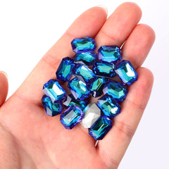 Bermuda Blue Thin Octagon Shape High Quality Glass Pointed Back Fancy Rhinestones