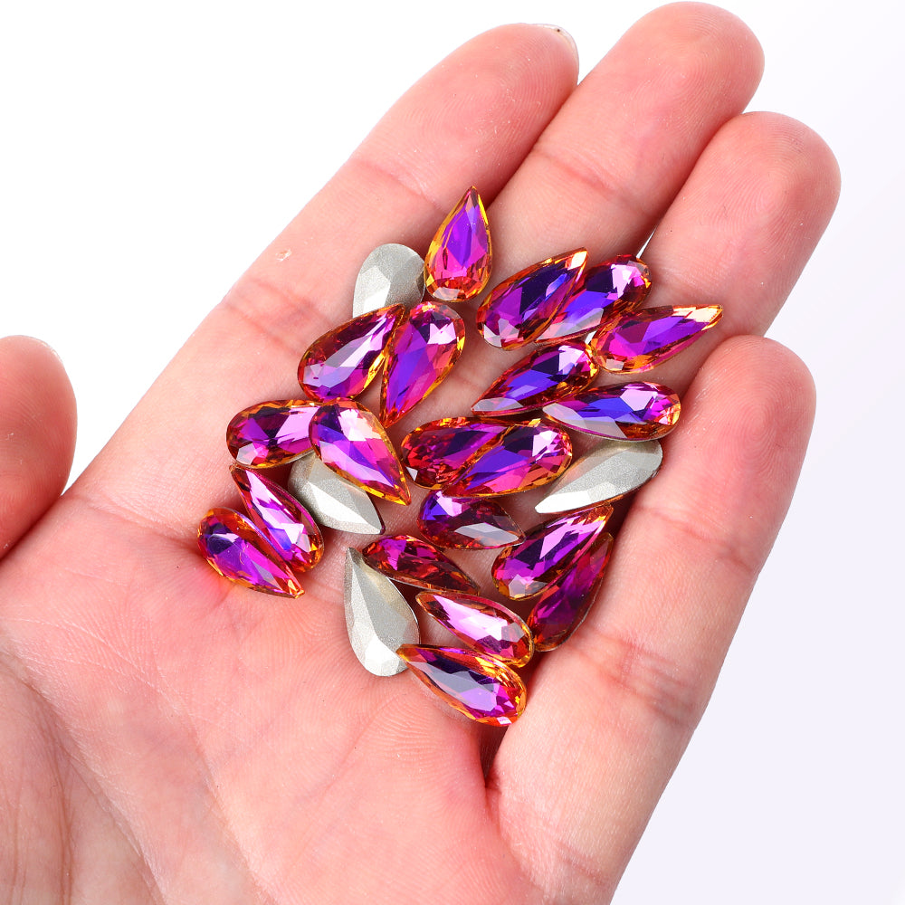 Violet Blue Teardrop Shape High Quality Glass Pointed Back Fancy Rhinestones