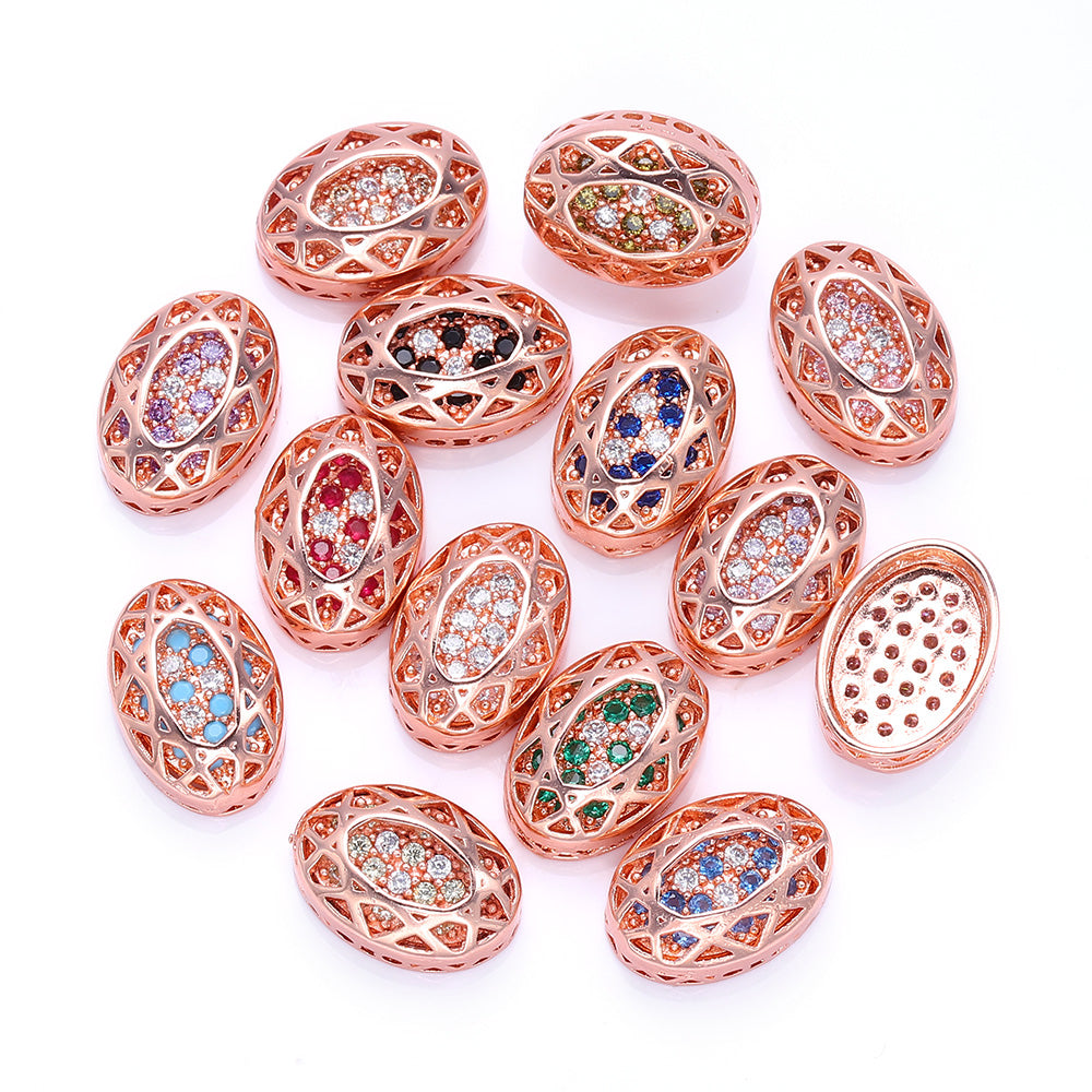 Oval Shape Rose Gold Plated High-Quality Sew-on Alloy Charms Inlaid Cubic Zirconia