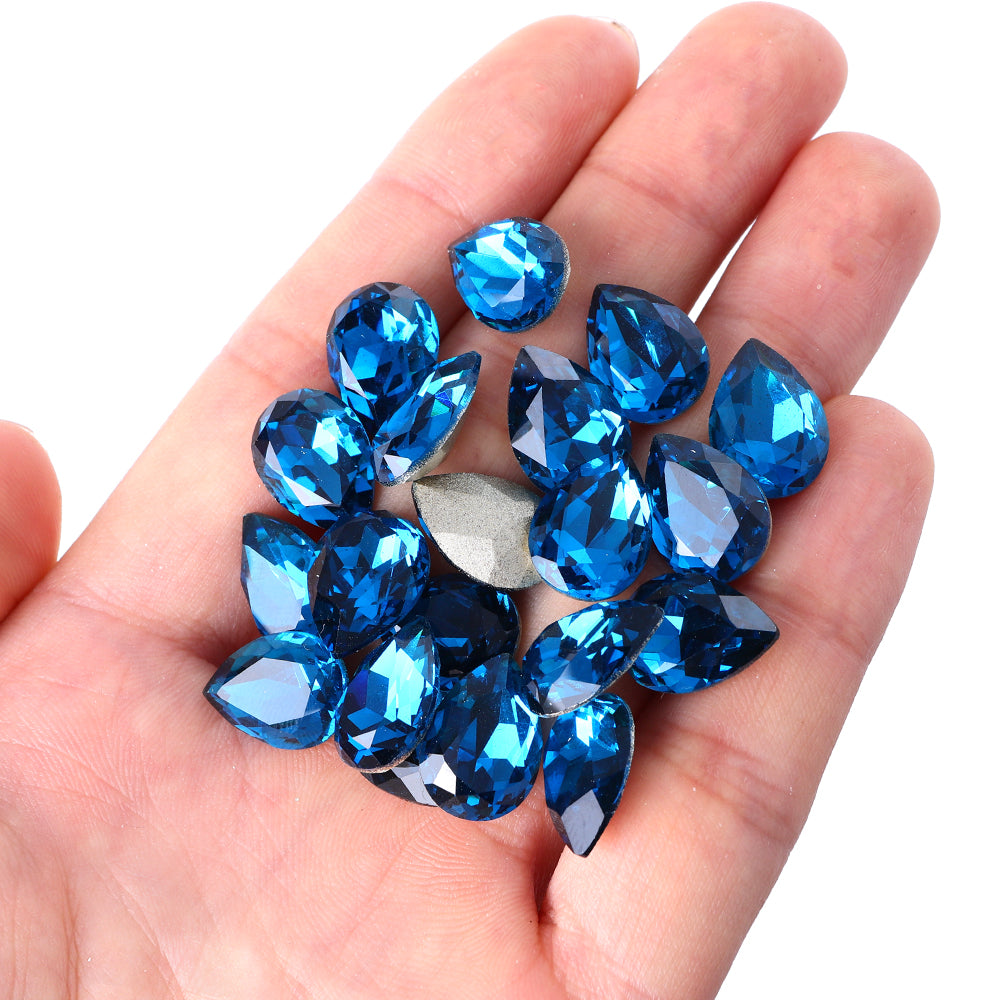 Indicolite Pear Shape High Quality Glass Pointed Back Fancy Rhinestones