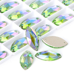Peridot Shimmer Navette Shape High Quality Glass Sew-on Rhinestones