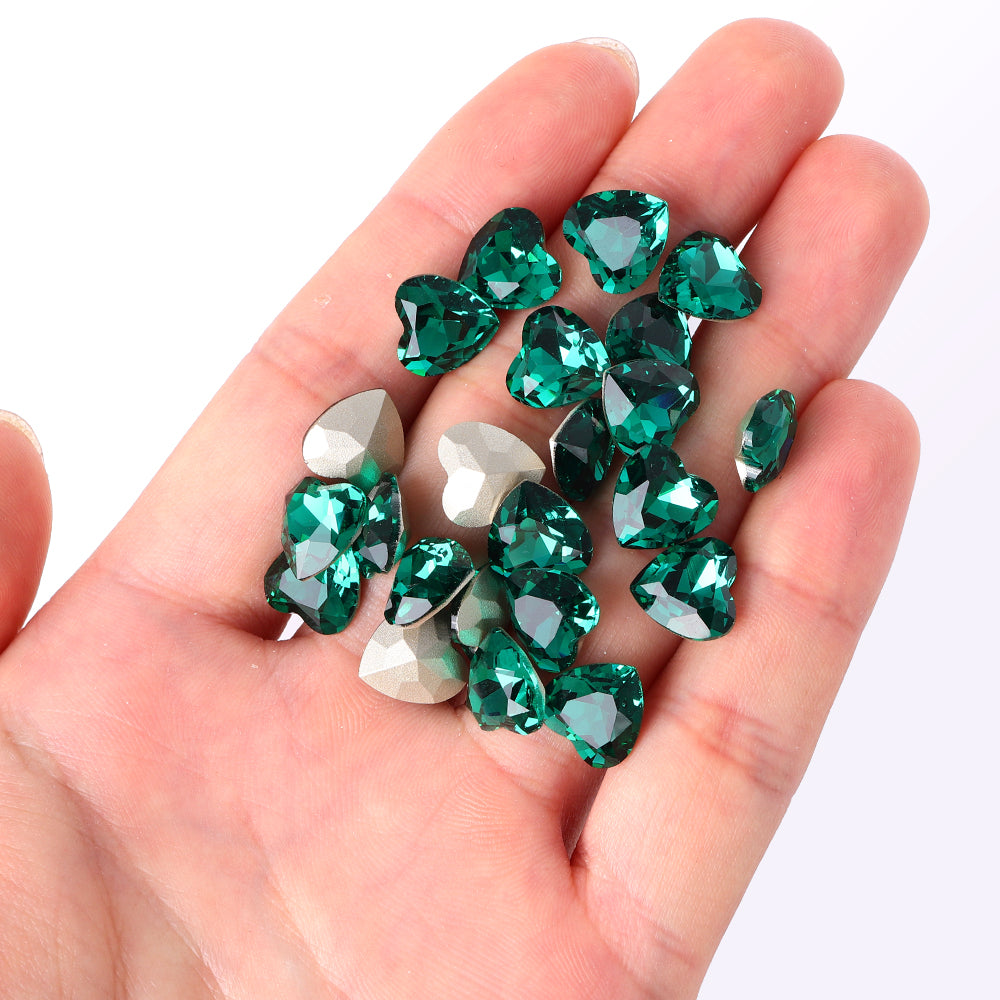 Emerald Heart Shape High Quality Glass Pointed Back Fancy Rhinestones