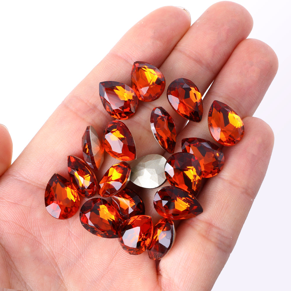 Tangerine Pear Shape High Quality Glass Pointed Back Fancy Rhinestones