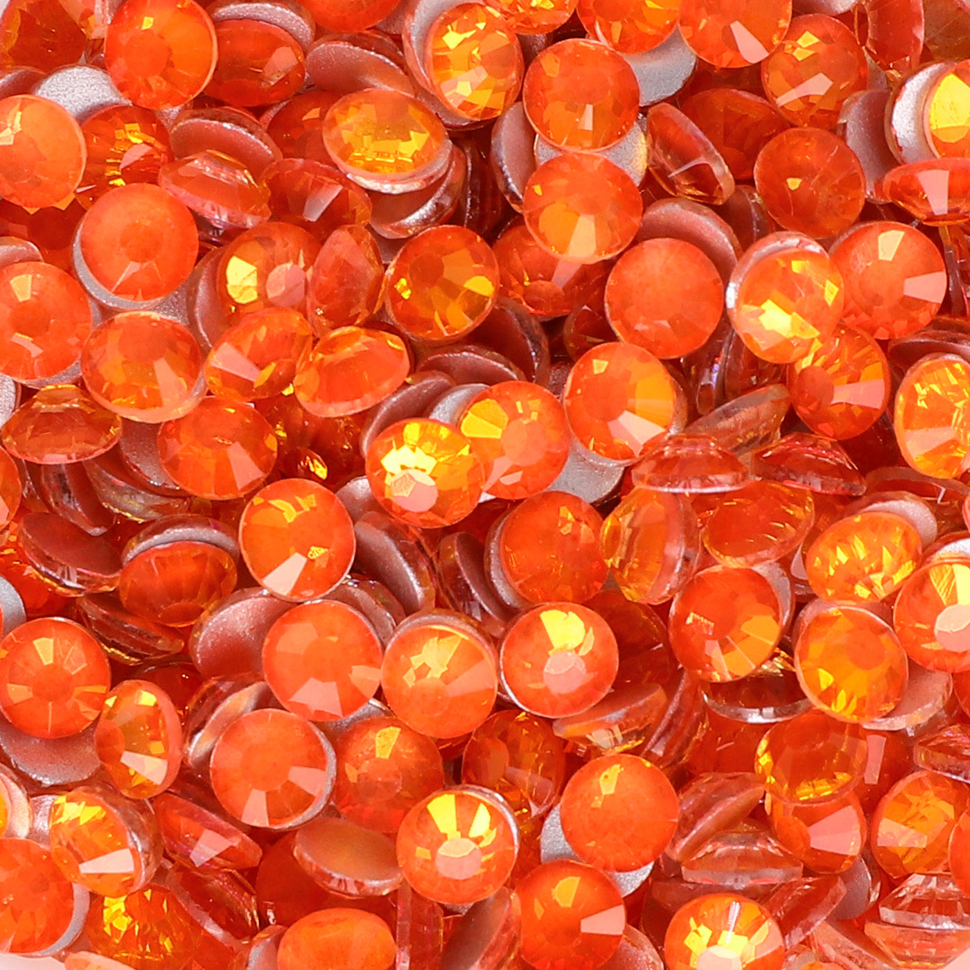 Flashing Bright Orange Glass FlatBack Rhinestones Silver Back