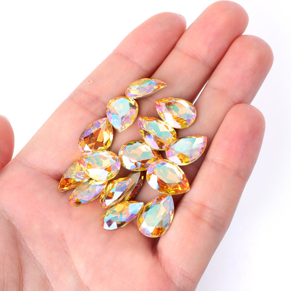 Crystal Sun Pear Shape High Quality Glass Pointed Back Fancy Rhinestones