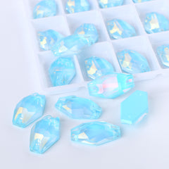 Aquamarine AM Hexagon Shape High Quality Glass Sew-on Rhinestones