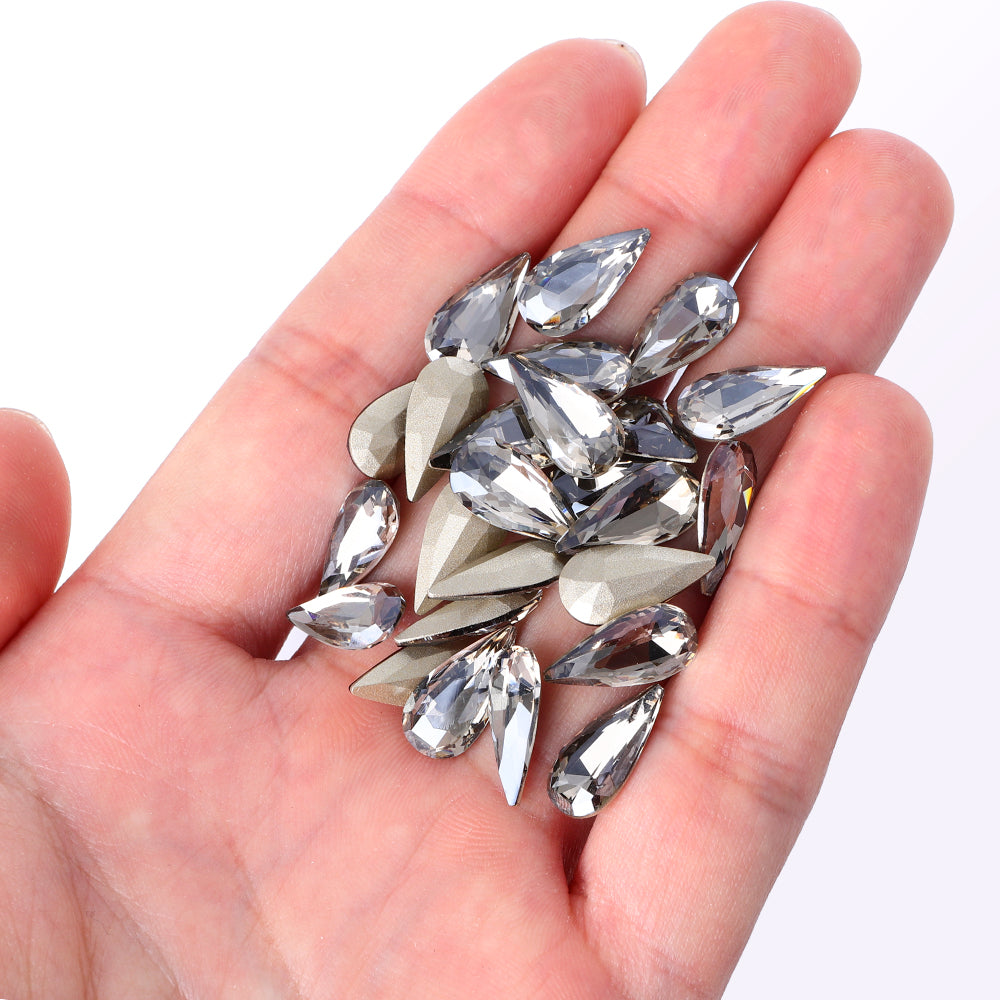 Satin Teardrop Shape High Quality Glass Pointed Back Fancy Rhinestones