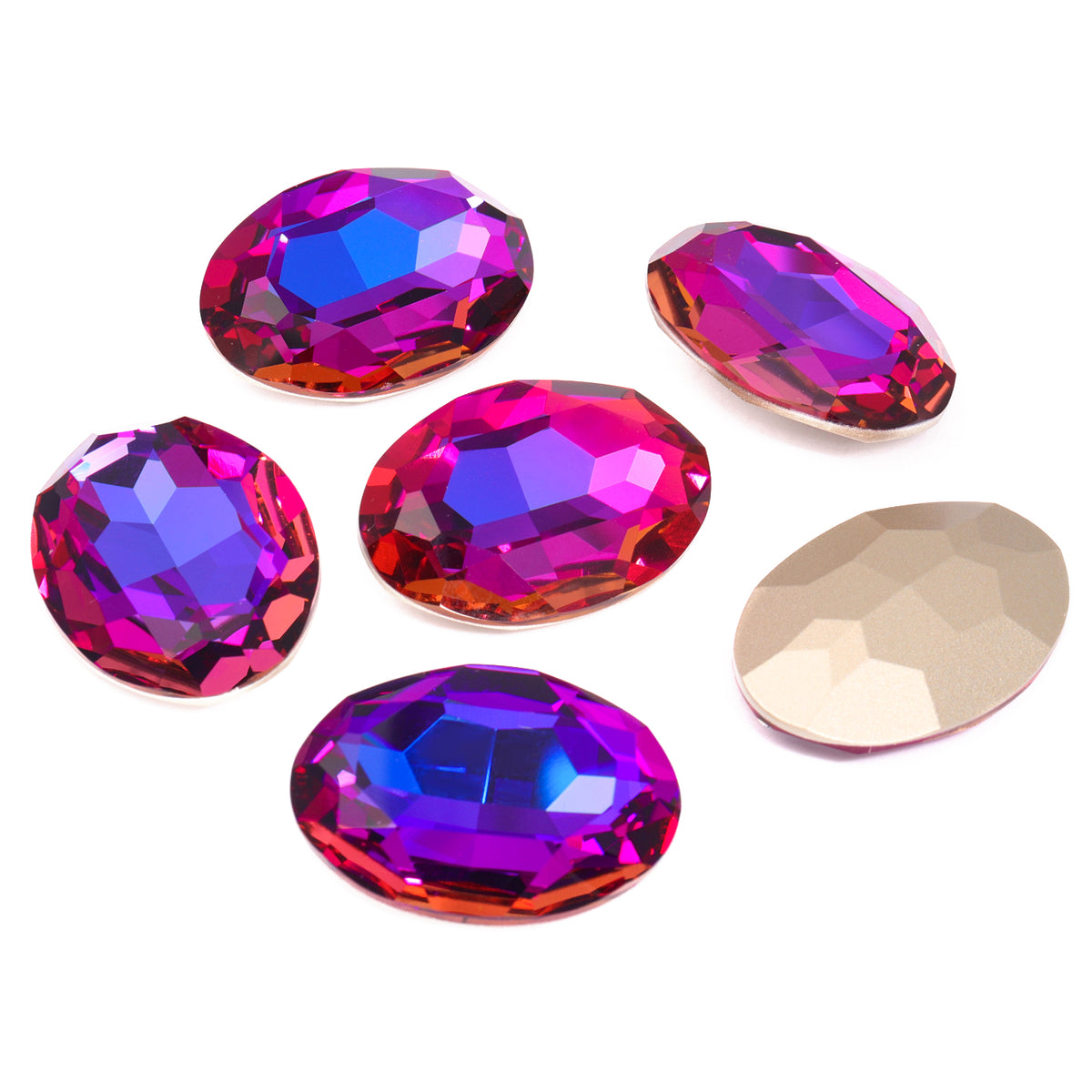 Violet Blue Big Oval Shape High Quality Glass Pointed Back Fancy Rhinestones