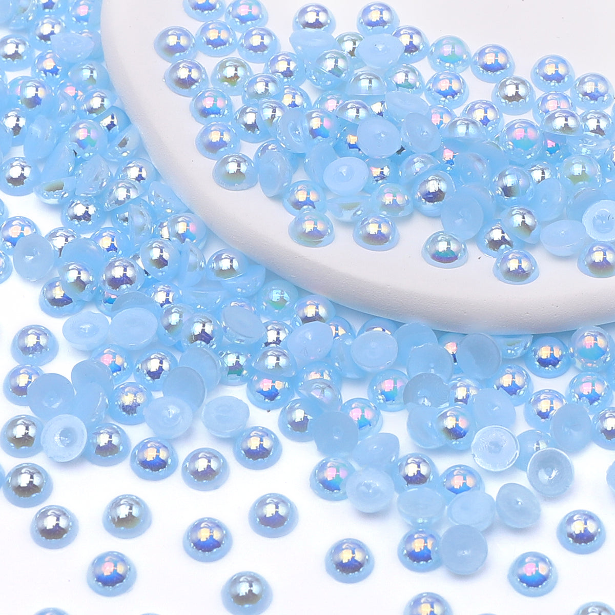 Light Blue AB Resin Flat Back Pearls Multi Sizes