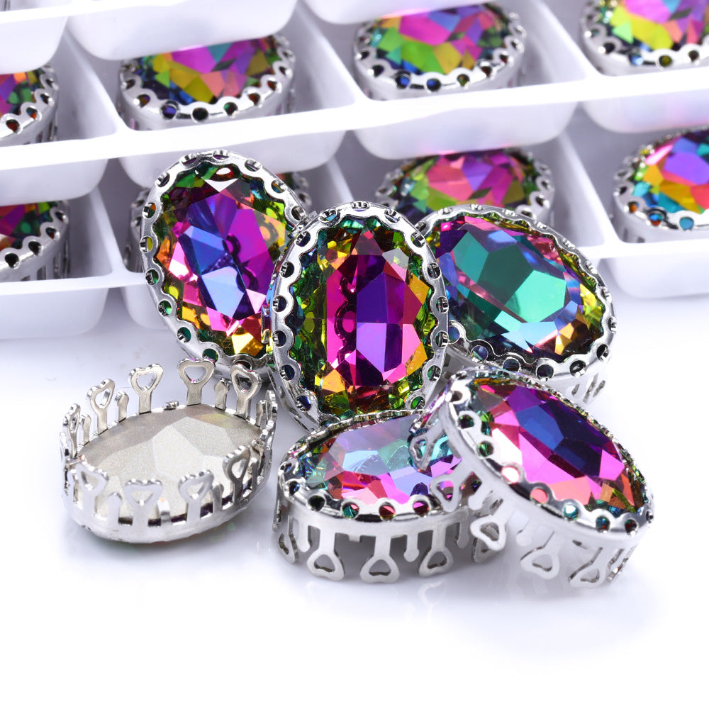 Volcano Oval Shape High-Quality Glass Sew-on Nest Hollow Claw Rhinestones