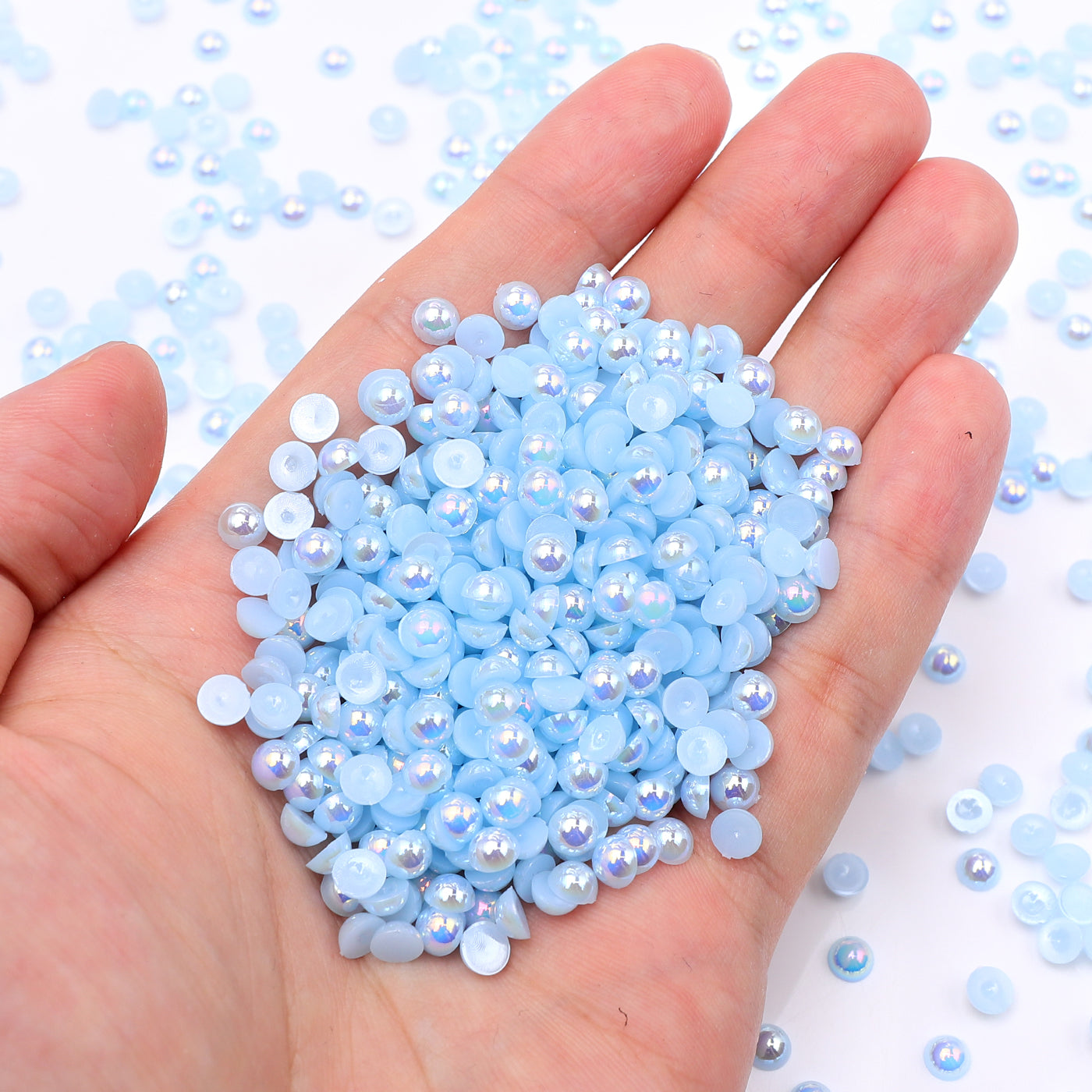 Light Blue AB Resin Flat Back Pearls Multi Sizes