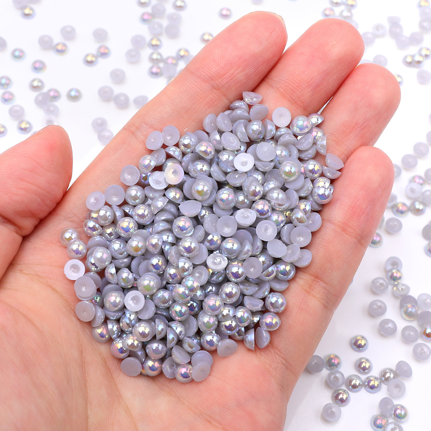 Light Silver Gray AB Resin Flat Back Pearls Multi Sizes