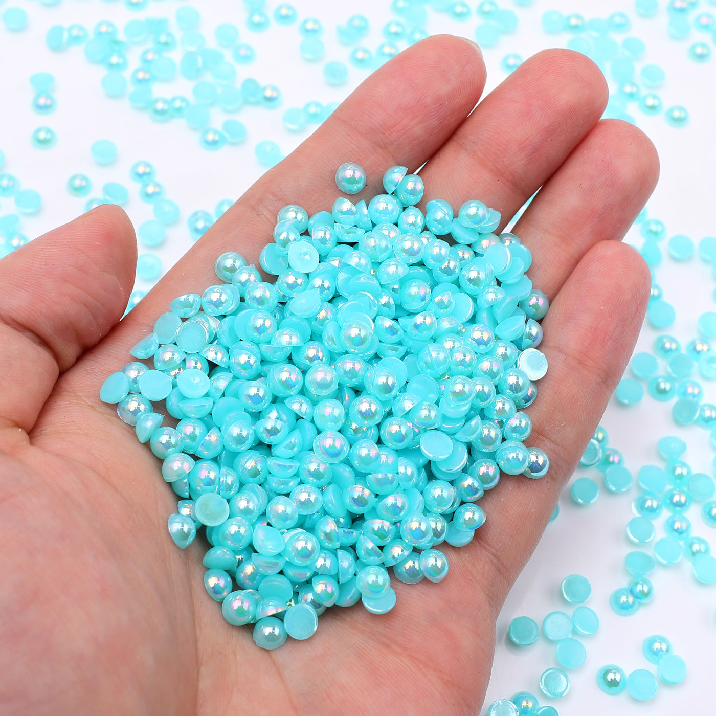 Water Blue AB Resin Flat Back Pearls Multi Sizes