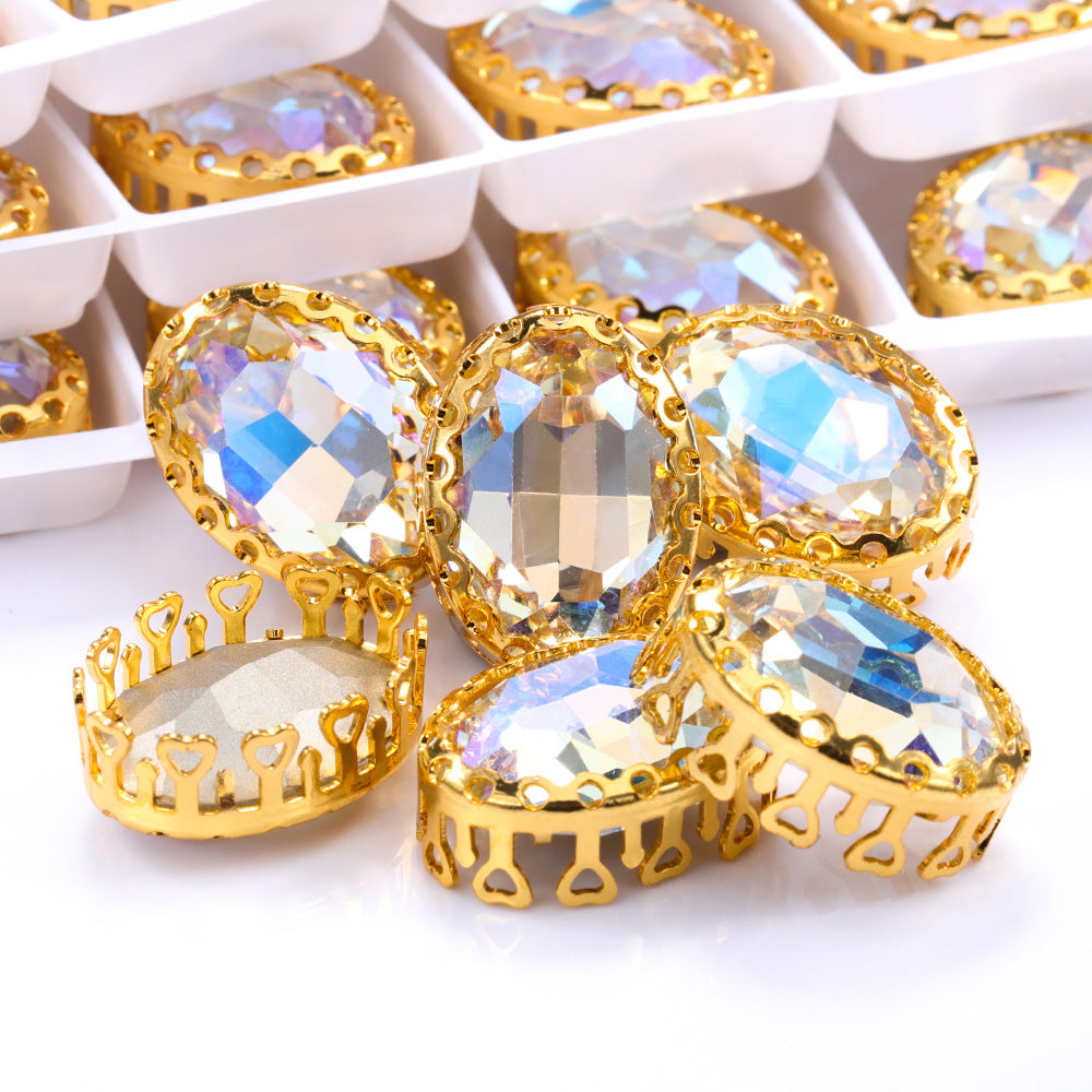 Moonlight Oval Shape High-Quality Glass Sew-on Nest Hollow Claw Rhinestones