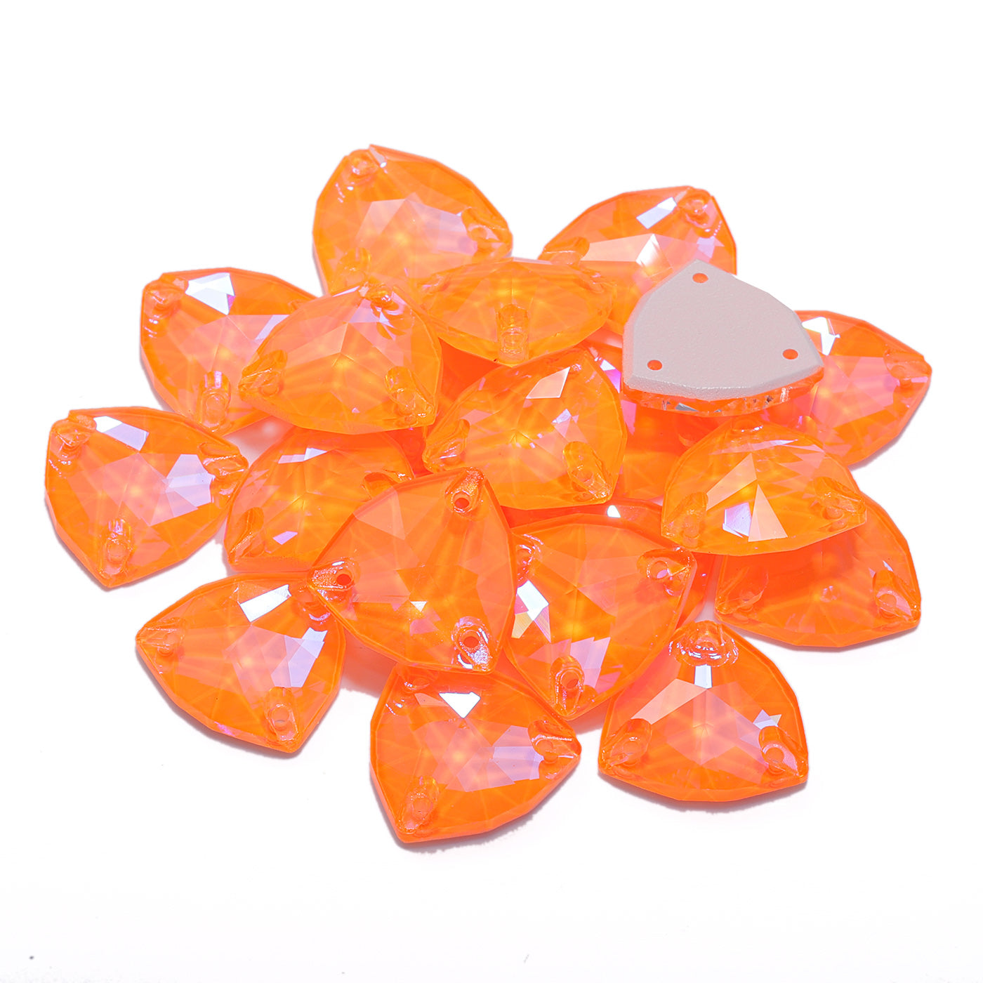 Electric Neon Orange Yellow Trilliant Shape High Quality Glass Sew-on Rhinestones