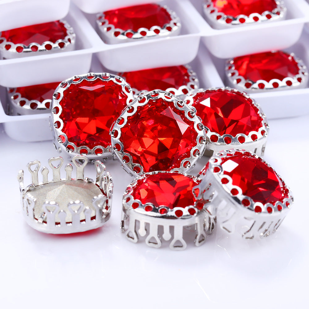 Light Siam Cushion Square Shape High-Quality Glass Sew-on Nest Hollow Claw Rhinestones