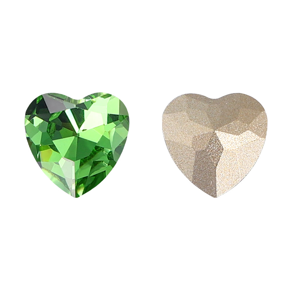 Peridot Heart Shape High Quality Glass Pointed Back Fancy Rhinestones