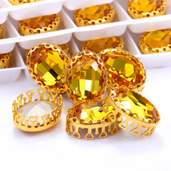 Light Topaz Oval Shape High-Quality Glass Sew-on Nest Hollow Claw Rhinestones