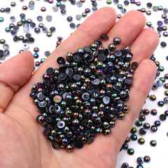 Black AB Resin Flat Back Pearls Multi Sizes