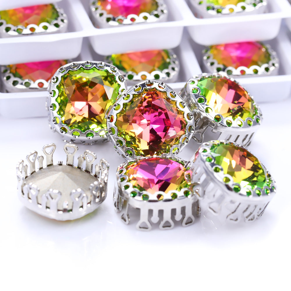 Vitrail Rose Cushion Square Shape High-Quality Glass Sew-on Nest Hollow Claw Rhinestones