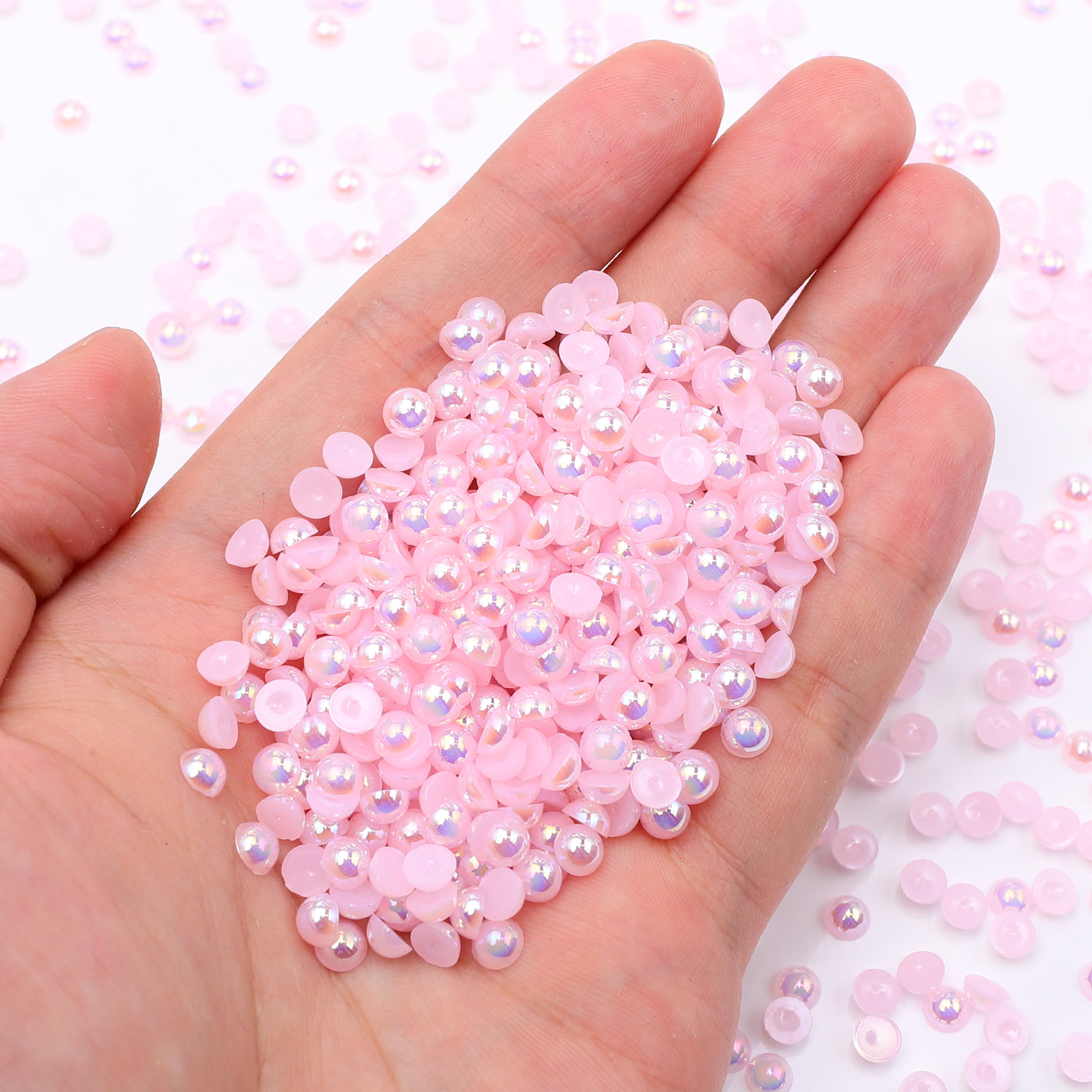 Baby Pink AB Resin Flat Back Pearls Multi Sizes