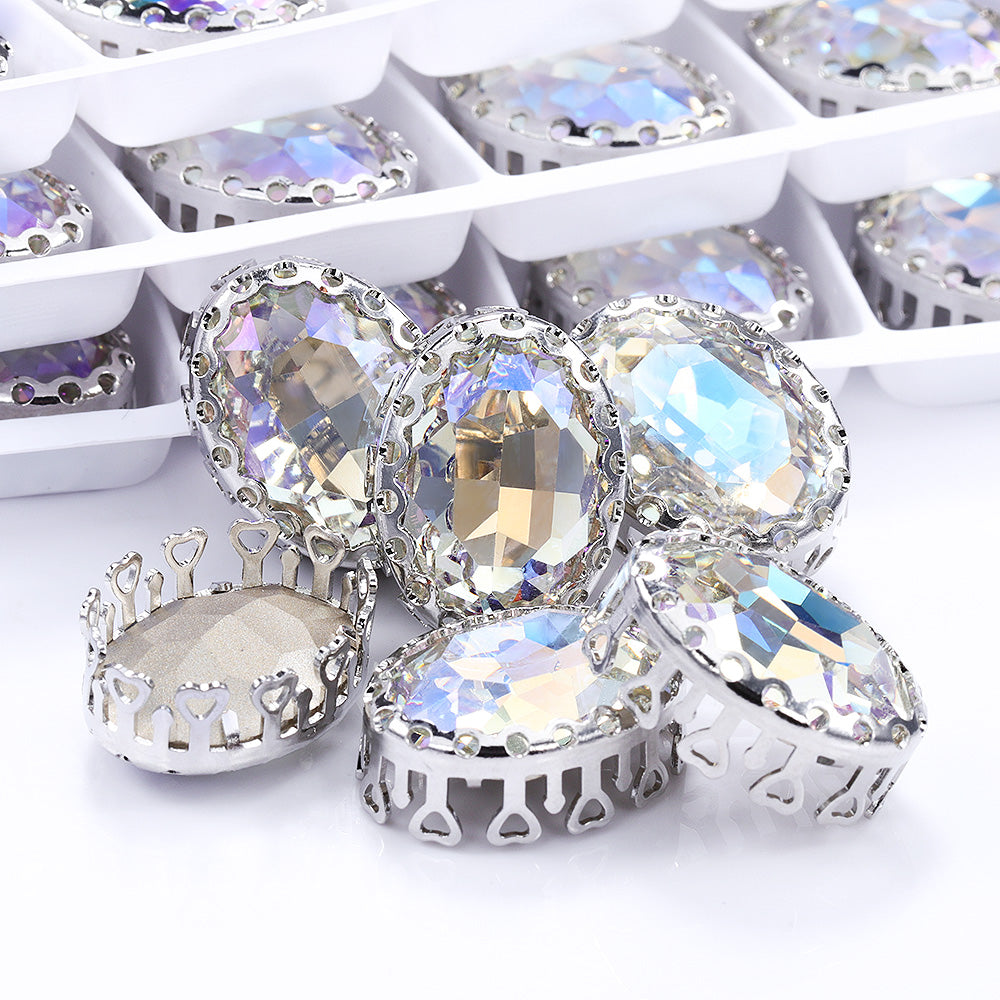 Moonlight Oval Shape High-Quality Glass Sew-on Nest Hollow Claw Rhinestones