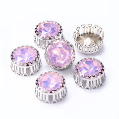 Rose Water Opal Gemstone Flower Round Shape High-Quality Glass Sew-on Nest Hollow Claw Rhinestones