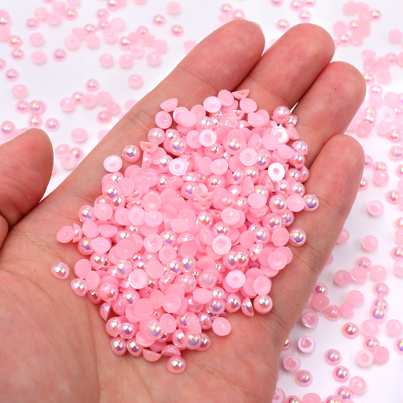 Light Pink AB Resin Flat Back Pearls Multi Sizes