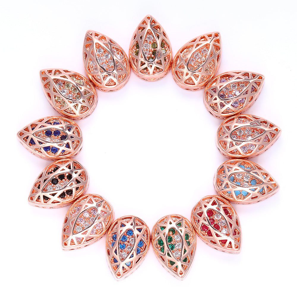 Drop Shape Rose Gold Plated High-Quality Sew-on Alloy Charms Inlaid Cubic Zirconia