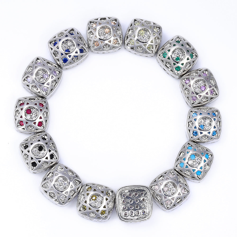 Cushion Square Shape Imitation Rhodium Plated High-Quality Sew-on Alloy Charms Inlaid Cubic Zirconia