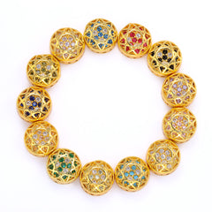 Round Shape Golden Plated High-Quality Sew-on Alloy Charms Inlaid Cubic Zirconia