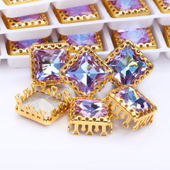 Vitrail Light Princess Square Shape High-Quality Glass Sew-on Nest Hollow Claw Rhinestones