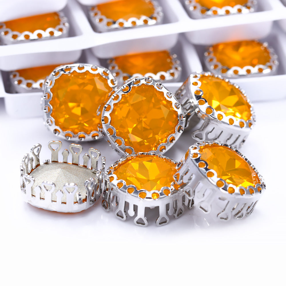 Topaz Opal Cushion Square Shape High-Quality Glass Sew-on Nest Hollow Claw Rhinestones