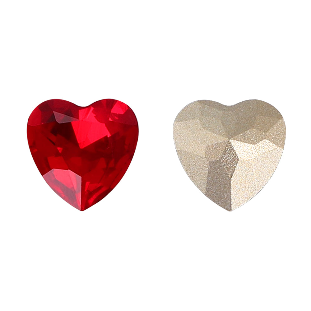 Light Siam Heart Shape High Quality Glass Pointed Back Fancy Rhinestones