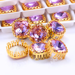 Violet Cushion Square Shape High-Quality Glass Sew-on Nest Hollow Claw Rhinestones