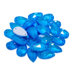 Electric Neon Blue Drop Shape High Quality Glass Sew-on Rhinestones
