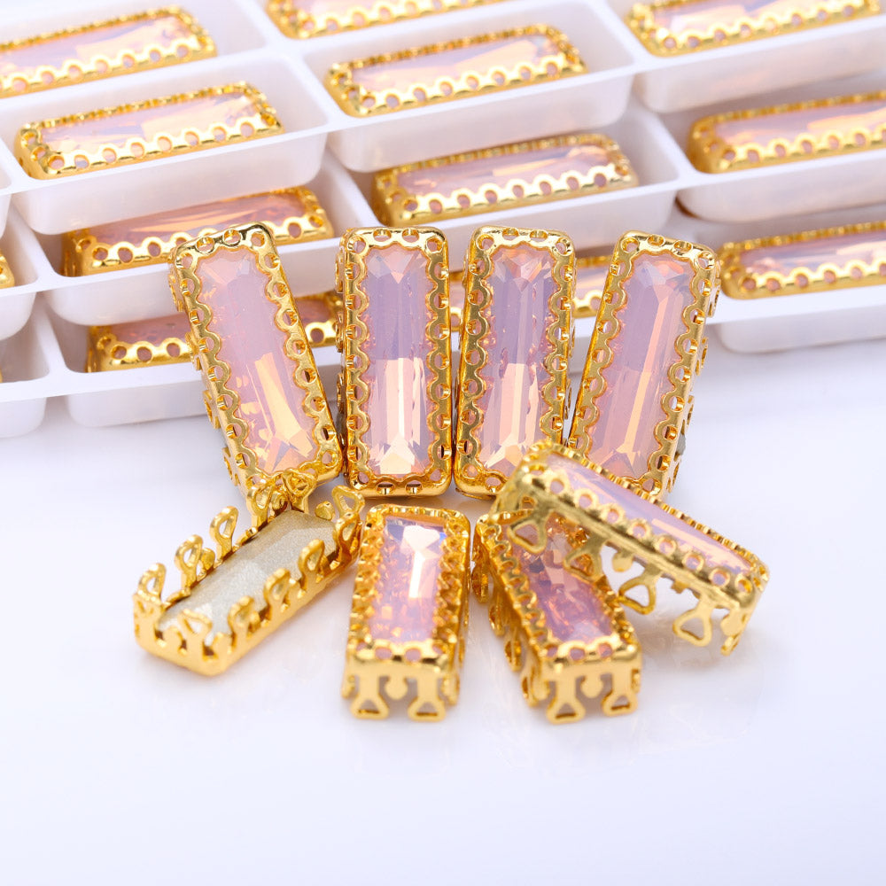 Rose Water Opal Princess Baguette Shape High-Quality Glass Sew-on Nest Hollow Claw Rhinestones