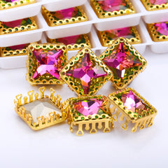 Vitrail Rose Princess Square Shape High-Quality Glass Sew-on Nest Hollow Claw Rhinestones