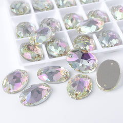 Luminous Green Oval Shape High Quality Glass Sew-on Rhinestones