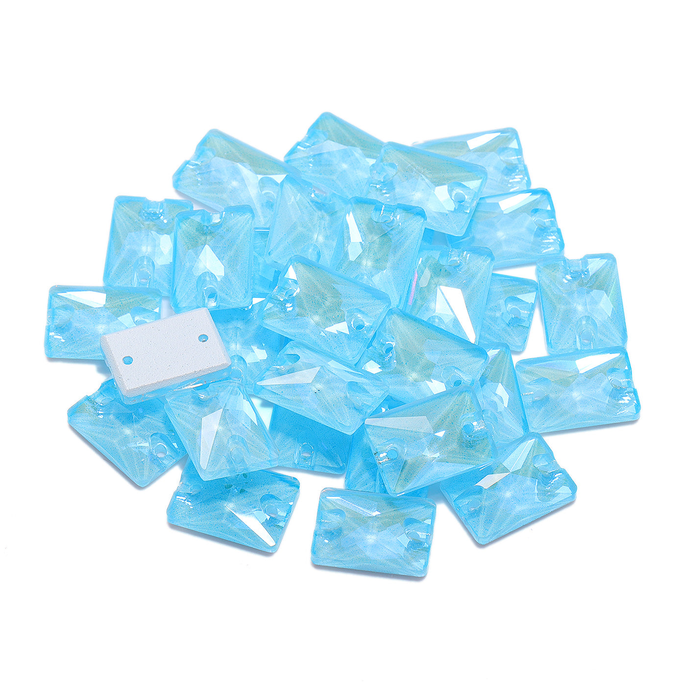 Electric Neon Aquamarine Rectangle Shape High Quality Glass Sew-on Rhinestones