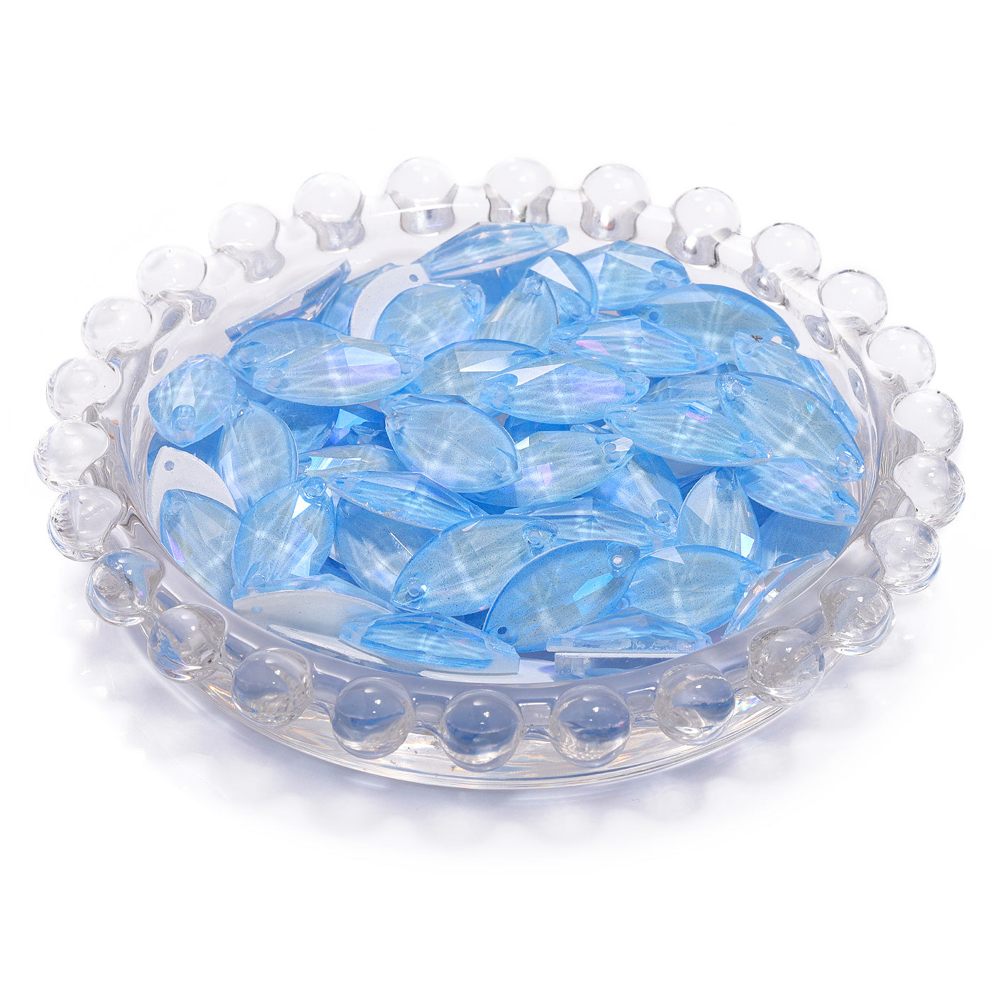 Electric Neon Light Blue Navette Shape High Quality Glass Sew-on Rhinestones