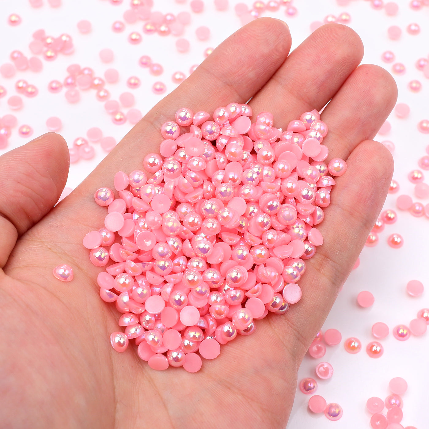 Dark Pink AB Resin Flat Back Pearls Multi Sizes